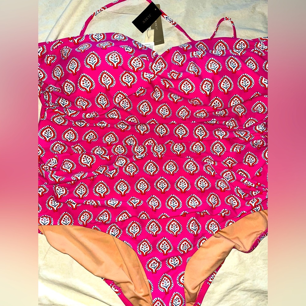 J. Crew Pink and White One Piece Swimsuit